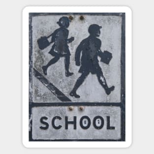 Old faded UK road sign for a school in Glastonbury Magnet